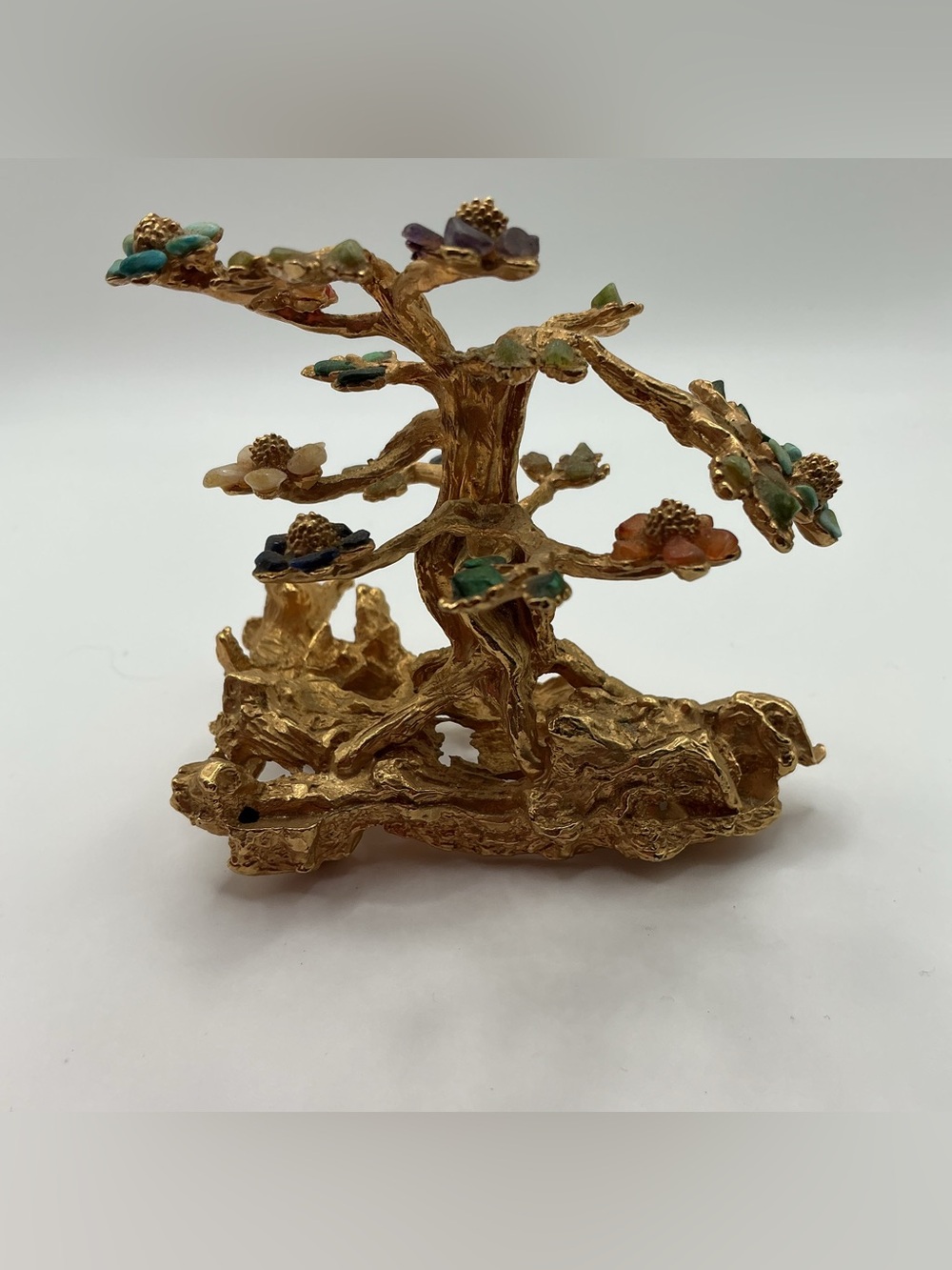Vintage Edward Swoboda Gold Plated Gemstone Tree 1950’s